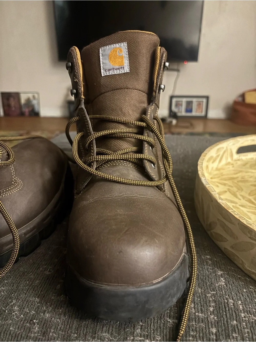 Carhartt Men's Dark Brown Work Boots with Tan Lining